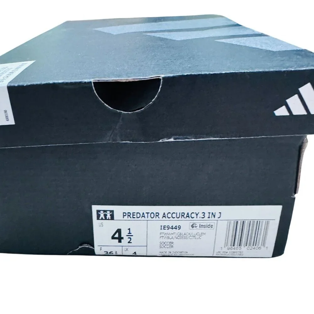 NWT Adidas Predator Accuracy.3 IN J White/Black/Lime Youth 4.5 MSRP $95